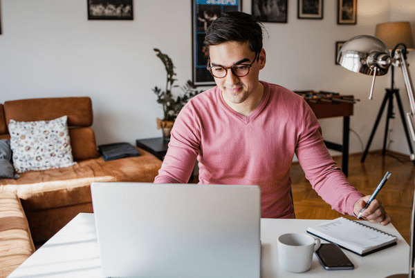 male student working